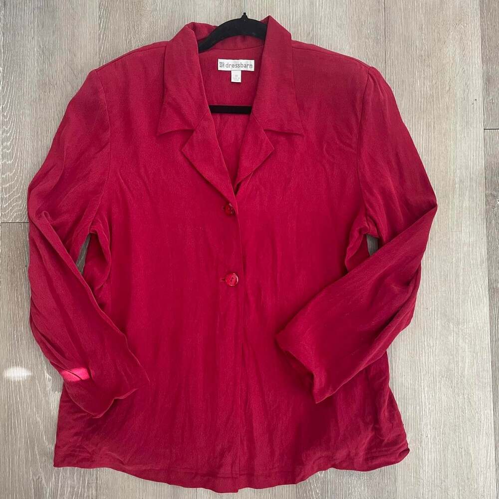 DRESSBARN vintage Womens Silk Jacket bold Cherry Red preppy Valentines size 16